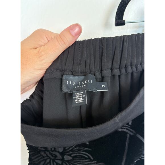 Ted Baker Velvet Floral High Rise Wide Leg Whimsy Cottagecore Witchy Pants 2 - Picture 5 of 6